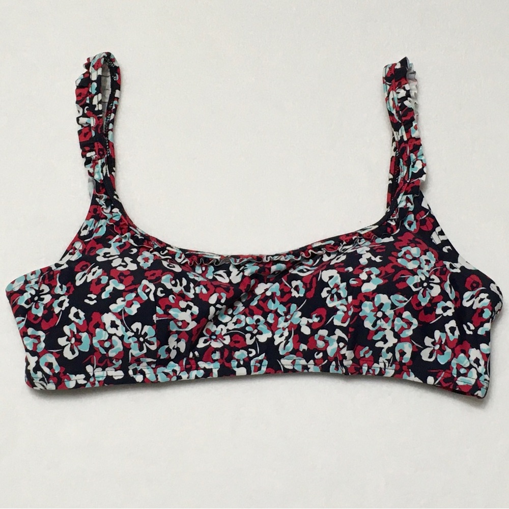 Tommy Hilfiger Womens Size M Floral Ruffle Strap Bikini Top Removable Pads - Picture 1 of 8